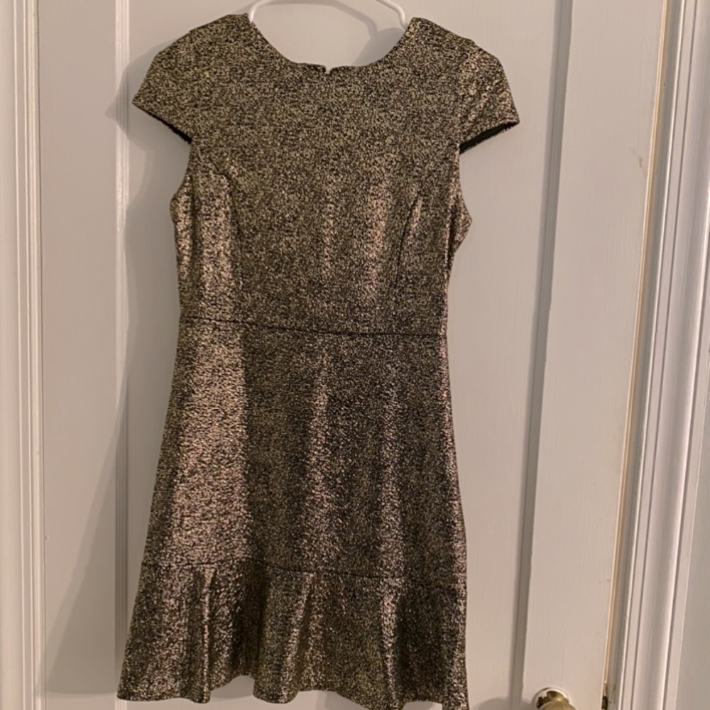 NWT Michael Kors Foil Gold Flounce Dress